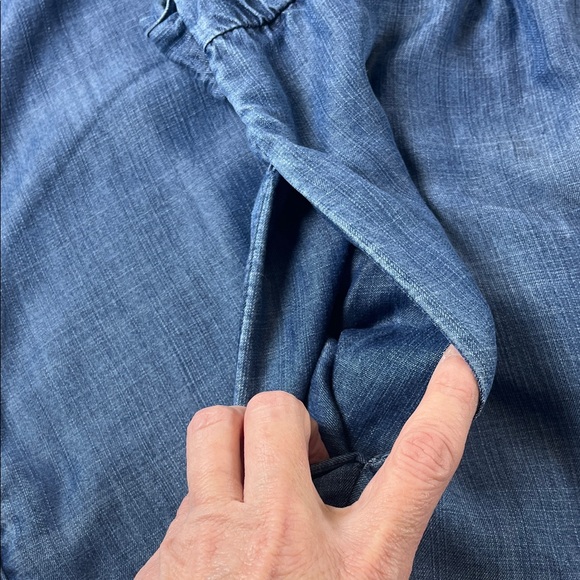 Loft Chambray Wide Leg Jumpsuit with Pockets Attached Sash Belt Sz M - Picture 5 of 12